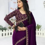 Embellished  Velvet Saree  (Purple)