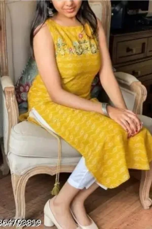 Yellow Kurti sleeveless