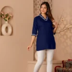 Short Kurti Top Blue Embroidered