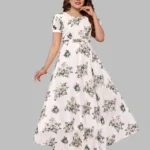 Soft georgette floral printed party wear gown (White)