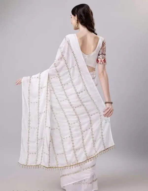 Party Wear Heavy Georgette Saree(WHITE) - Image 3