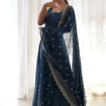 Solid Georgette Gown With Embroidered Dupatta