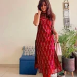 Red Printed Sleeveless Kurti