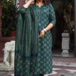 Dark Green kurta And Pant Set With Dupatta