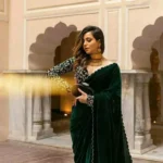 Velvet Green Lace border Solid Saree With Blouse