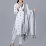 White & Black Printed Kurta set