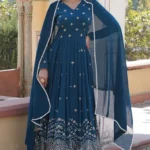 Blue Embroidery Georgette Anarkali Gown With Dupatta