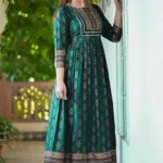 Green and Golden printed Gown Kurti