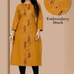 Mustard Embroidered Cotton Kurti