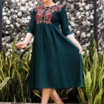 Dark Green Anarkali Embroidered Kurti