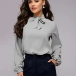 Grey Bow Neck Full Sleeves