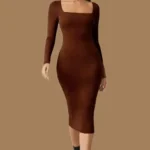 Brown Long Bodycon Dress