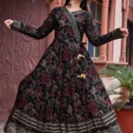 Golden Printed Anarkali gown