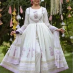 White Anarkali Kurti with Purple Floral Embroidery